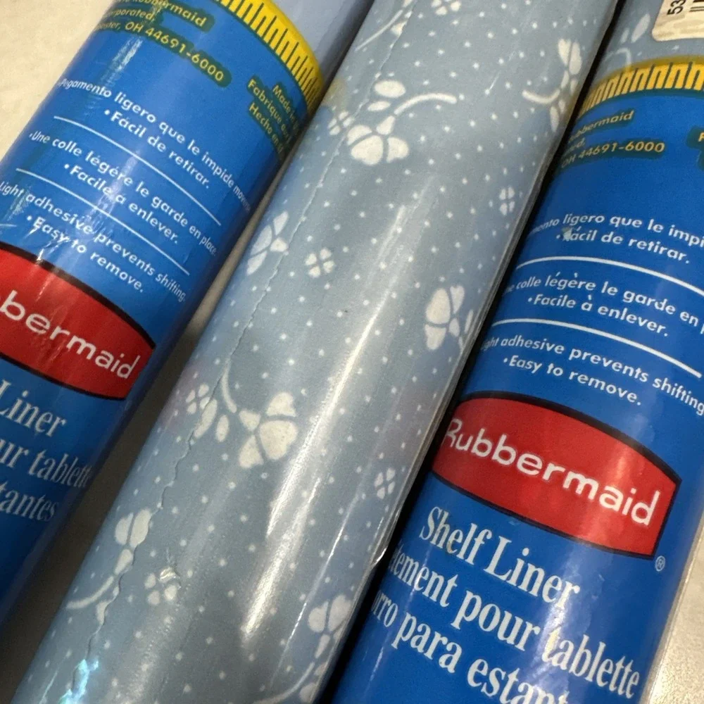 Lot of 3 Rubbermaid 1987 Shelf Drawer Liners 2 Heather Blue Floral 1 Solid Blue